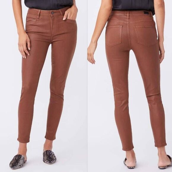 Paige Hoxton Ankle Coated Jeans Womens 33 Brown Denim Skinny Slim Fit Rayon 5-Po - Picture 1 of 10